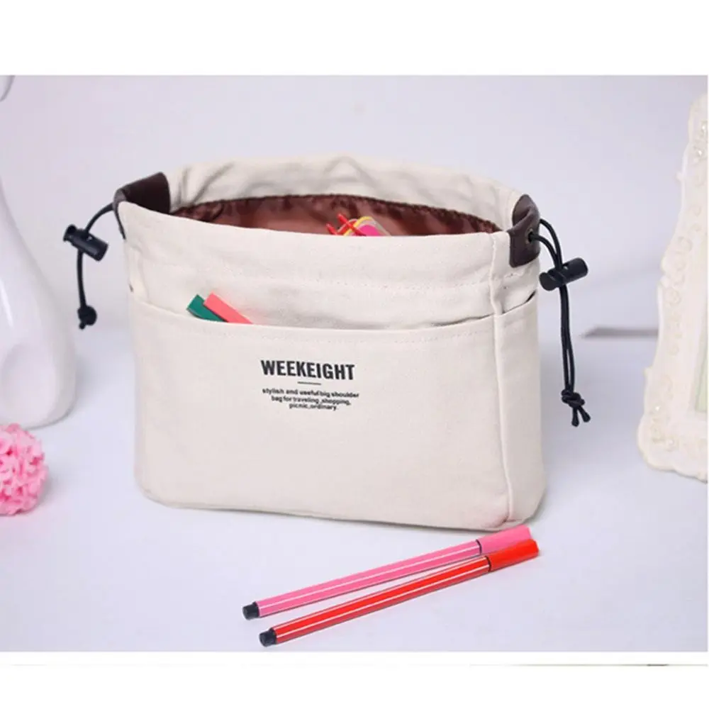 Canvas Sundry Storage Basket Sturdy Drawstring Purse Insert Organizer Bag Portable Adjustable Makeup Tote Pouch Girls