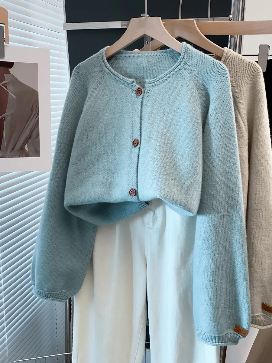 Loose Knitted round Ne Cardigan Women's Thiened Sli Sweater Coat Lazy Sle Outerwear Spring 2025 New Arrival