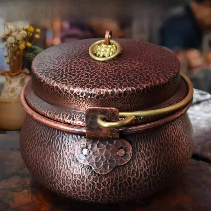 Retro Multifunctional Pure Copper Soup Pot Stew Simmering Gong Pot for Gas Electric Ceramic Stove Open Fire Multi-purpose