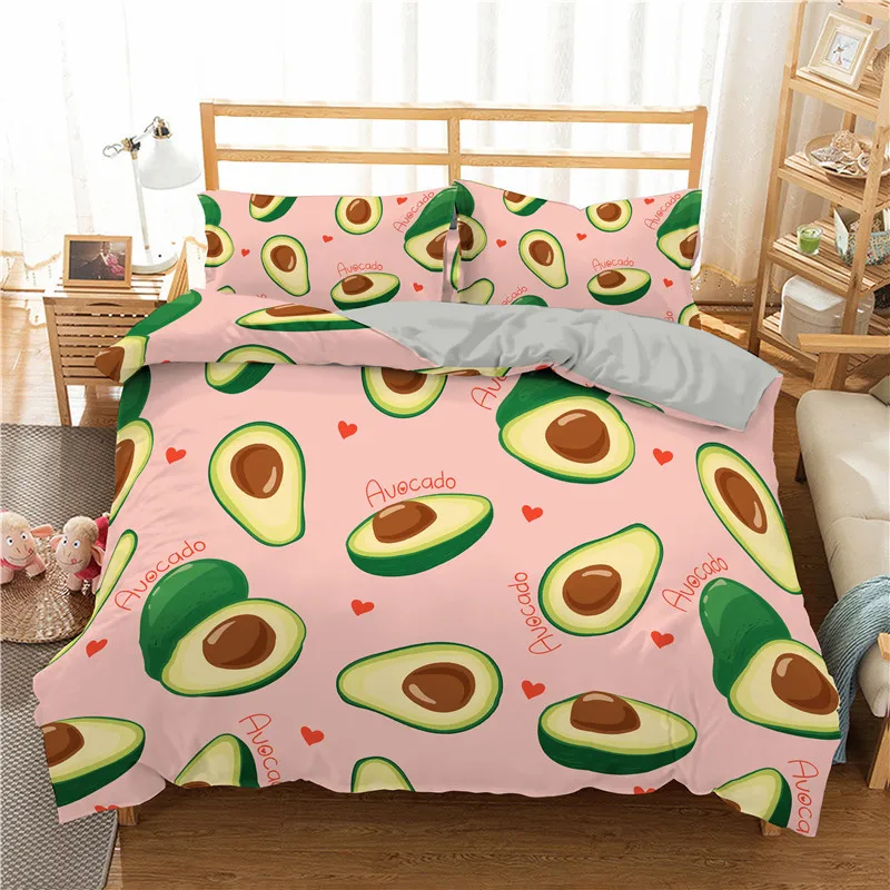 

Green Avocado King Queen Duvet Cover Cartoon Avocados Bedding Set Fruits Quilt Cover Tropical Plant Polyester Comforter Cover