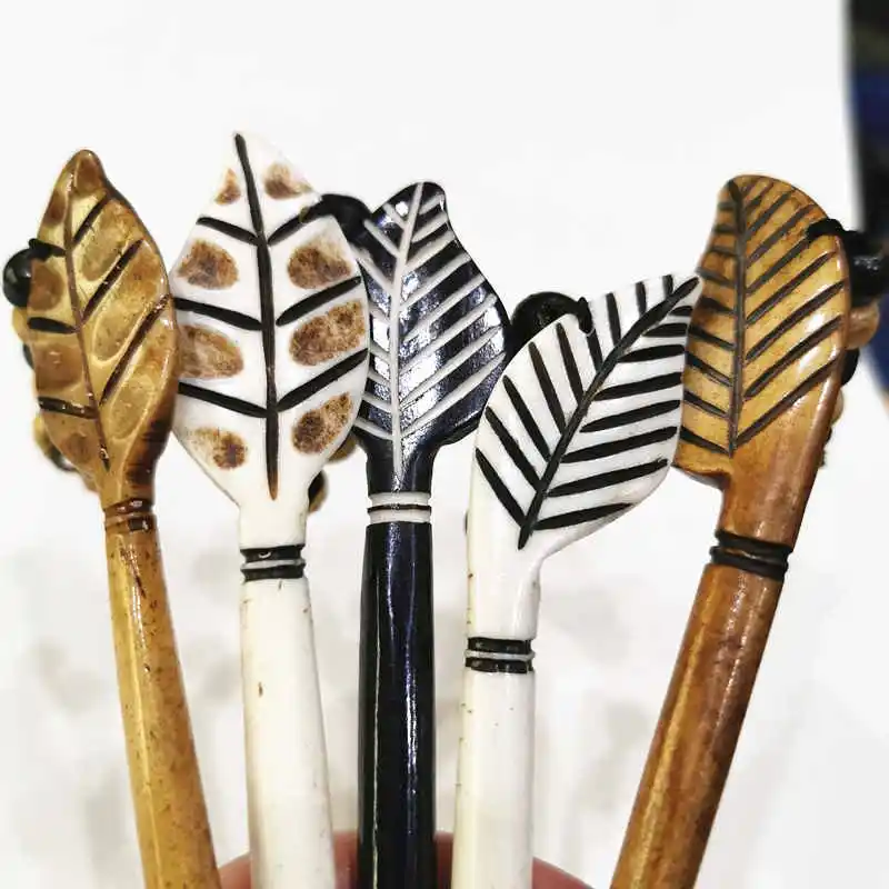Hairwear Tibet Yak Bone Hand Carved Seasnail Hairpins Ethnic Tribal Hairwear Hairsticks Double Patterns L023
