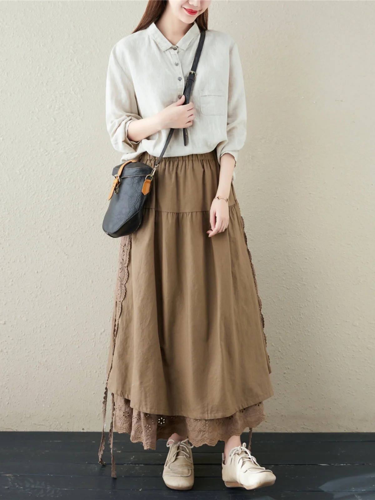 Japanse Sle Linnen Geborduurde Taille F Rok A-lijn Zoete Paraplu Rok Met Riem Hoge Taille Polyester Lente 2023