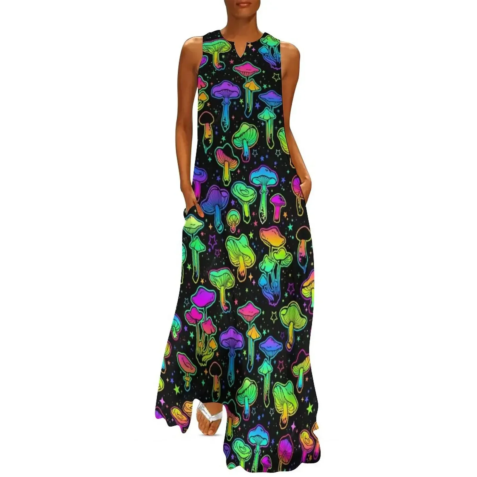 

Neon mushrooms psychedelic design pattern Long Dress Beachwear Dance dresses elegant dress Dress