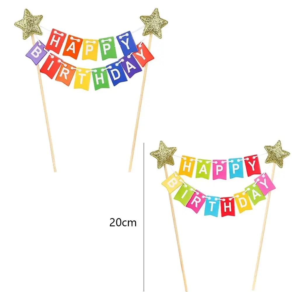 كعكة سحب زهرة ملونة كعكة توبر لطيف ورقة كعكة راية DIY بها بنفسك اليدوية كعكة عيد ميلاد سعيد ديكور حفلة عيد ميلاد لوازم