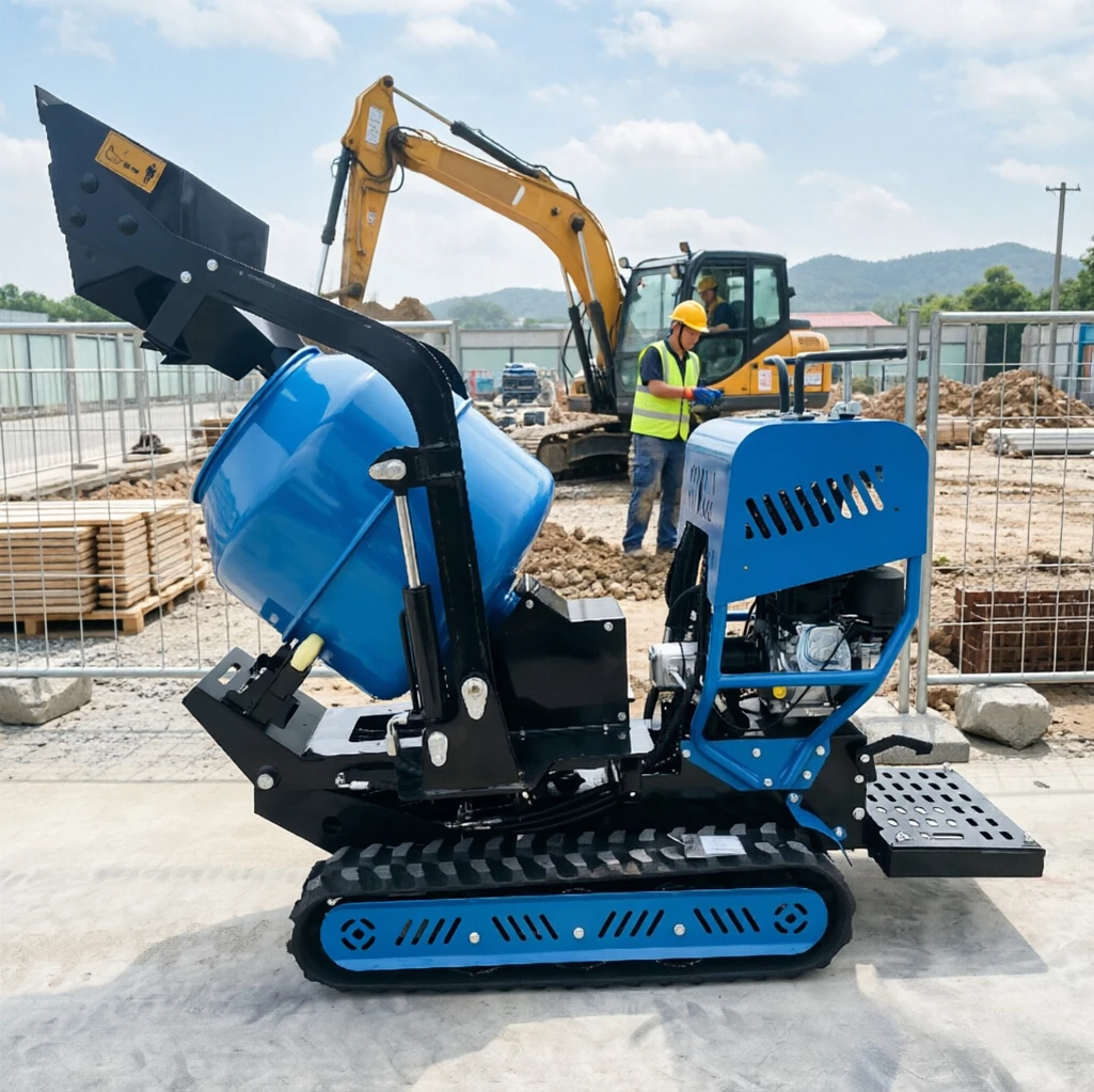 Hot sales New Mini Track Mixer Truck Self Propelled Crawler Base Self Loading Drum Farm Small Construction Cement Mix Vehicle