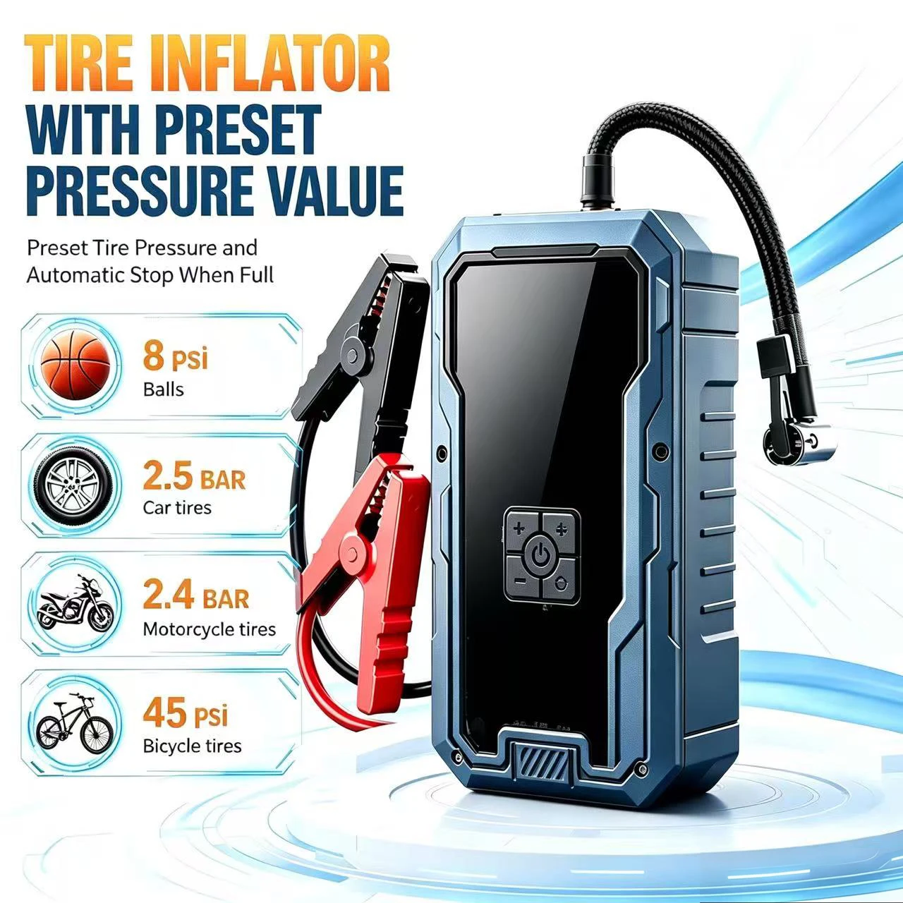Portable Car Jumper Starter with Air Compressor 3000A 99800mAh Car Battery Jumper Starter with Flashlight and Jumper Cable