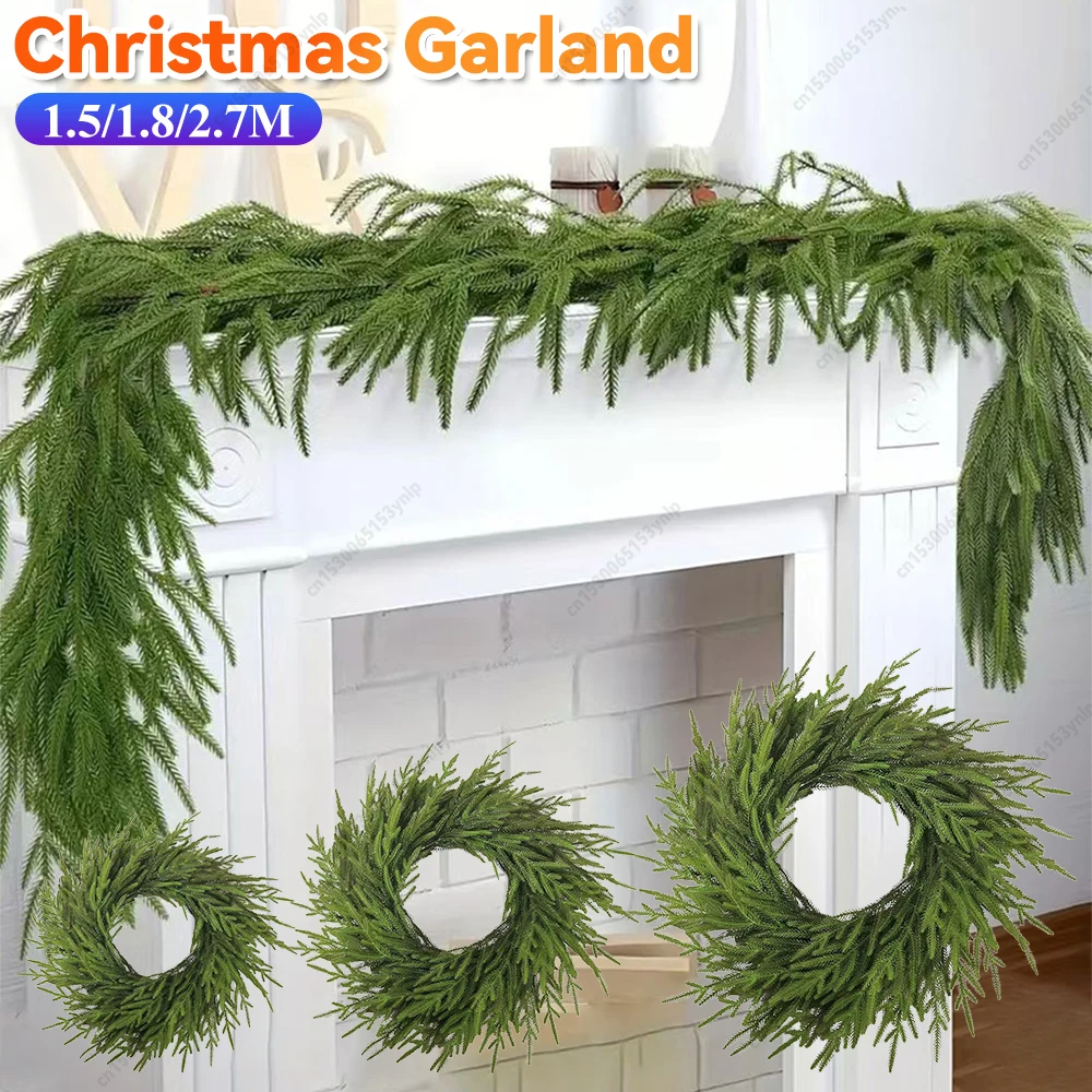 1.5-2.7m Christmas Garland Pine Tree Rattan Wreath For Home Xmas Decor Party Wedding Hanging Ornament Dining Table Decoration