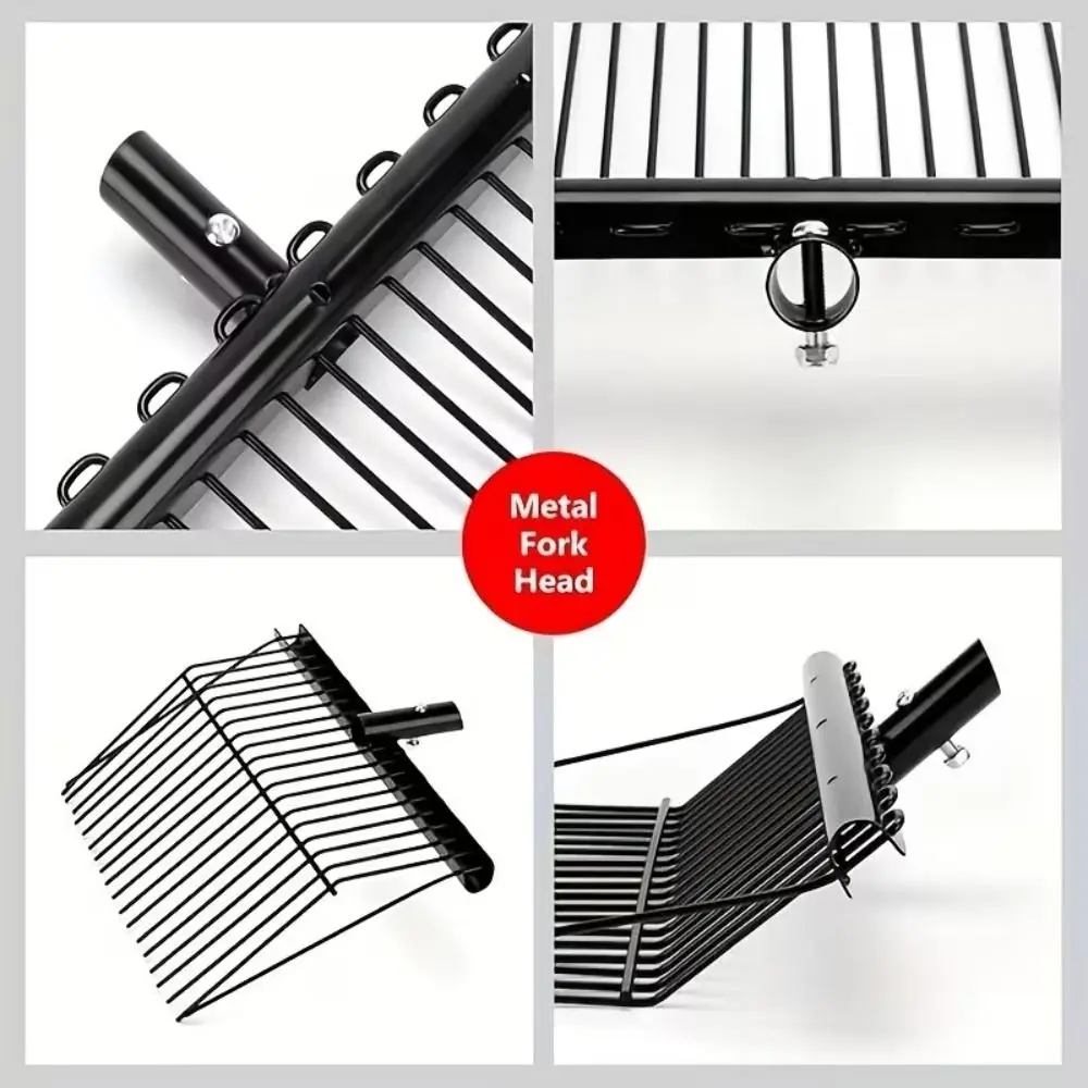 Garden Rake Tool Stable Garden Leaf Rake Cleaning Heavy Duty Iron Fork Rake Black Lightweight Stable Manure Rake Garden Leaf