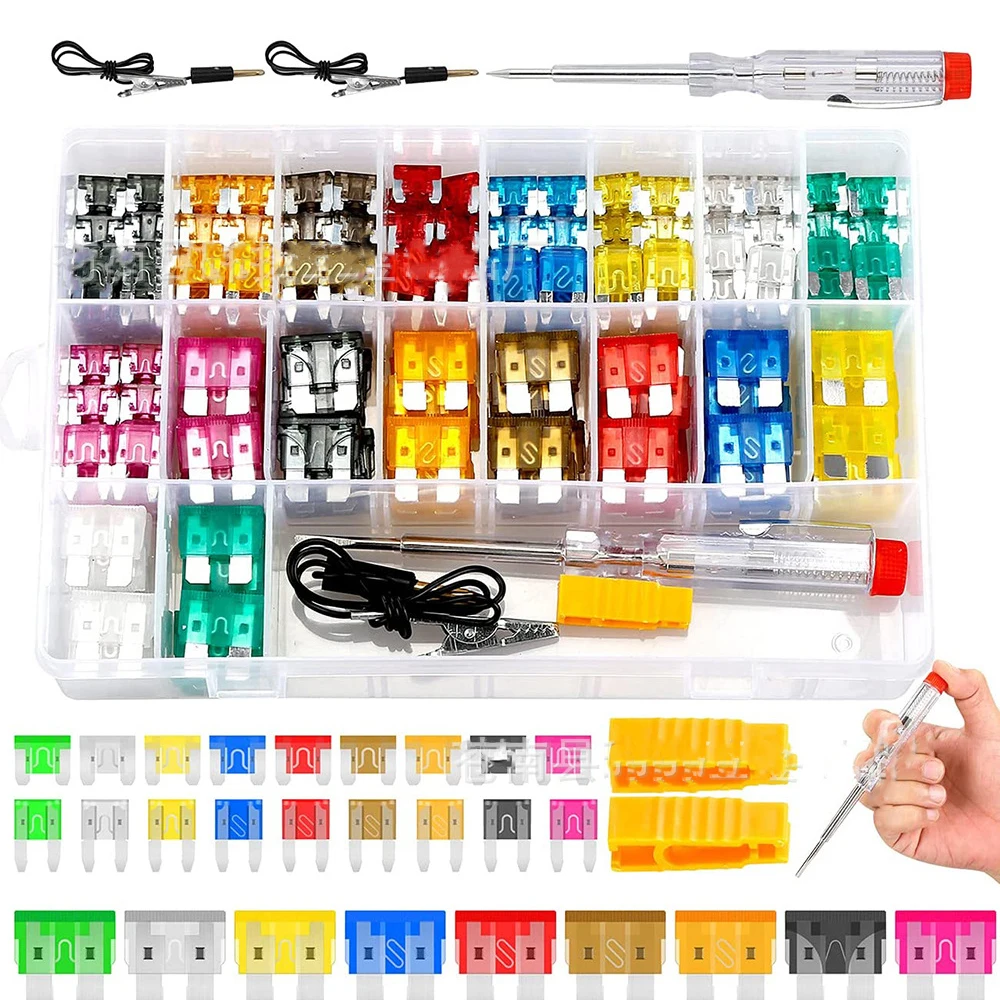 Carro fusível lâmina teste pen set, pequeno e médio mini zinco placa, inserir tipo, 306pcs