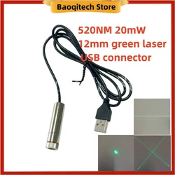 520NM 20mW green light 12mm laser head USB connector green laser module 5V laser head straight line cross line dot shape