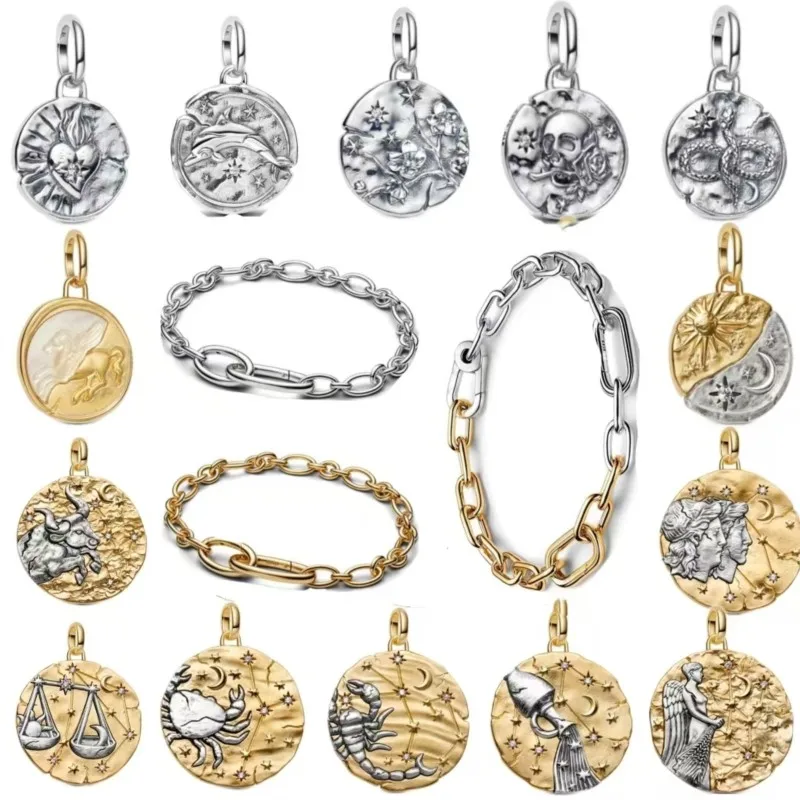 26 New Retro Constellation Round Pendant, Gold and Silver Double Color Pendant, Suitable for Bracelet, Necklace, Gift Preferred