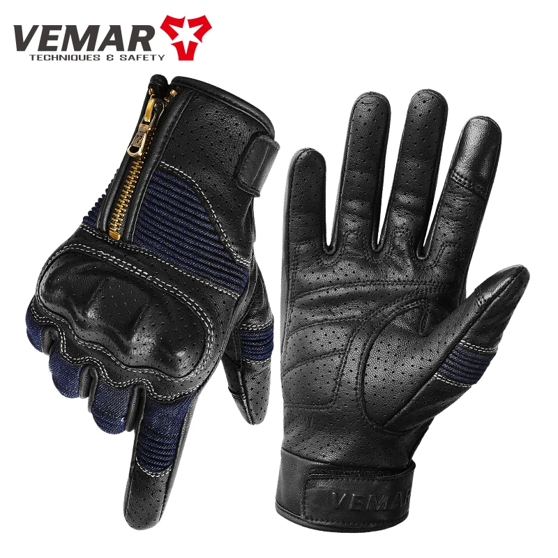 موضة VEMAR قفازات للدراجات النارية شاشة تعمل باللمس الرجعية دراجة نارية قفازات جلدية حقيقية الرجال النساء موتو عادية المتسابق قفازات ركوب الخيل #6