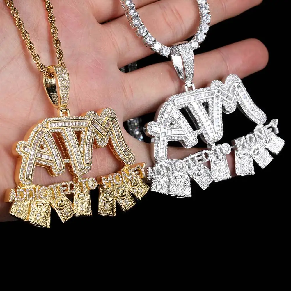 Personalized Iced Accented Letter Pendant Zircon ATM Charm Necklace Jewelry For Woman Drop Shipping