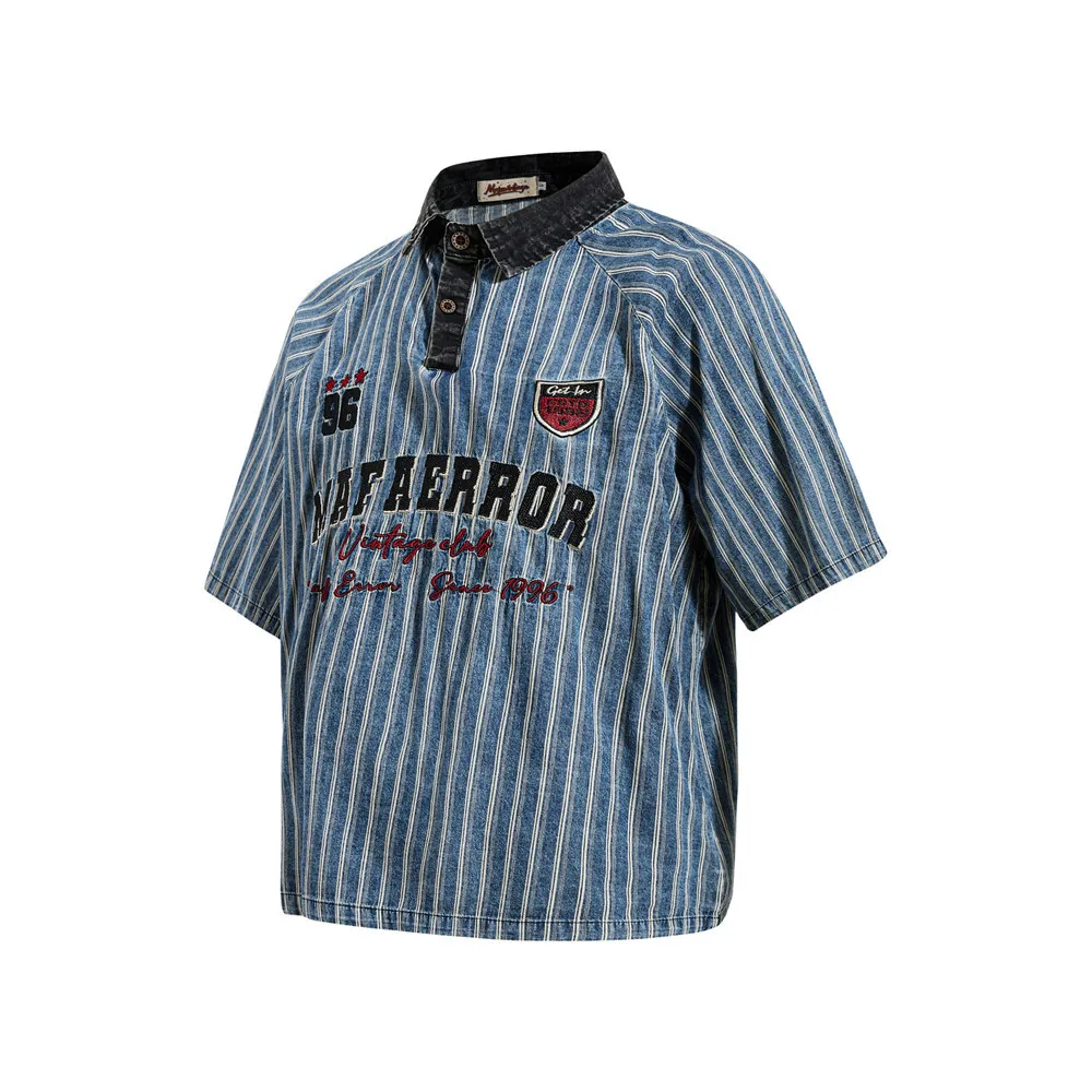 

Autumn Striped Shirts Mens Harajuku Letter Embroidery Shirts Coats Hip Hop Streetwear Long Sleeve Loose Baseball Blouse Tops