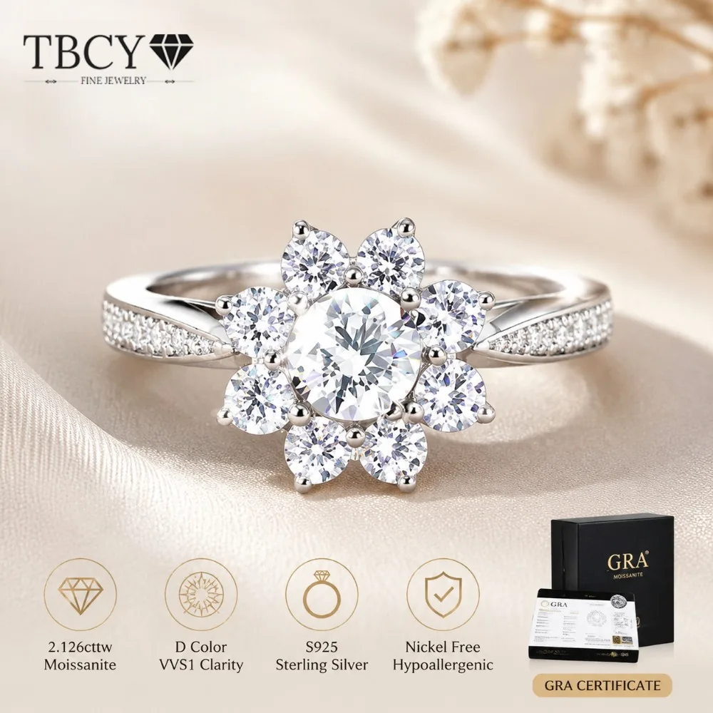 TBCYD Sunflower Full Moissanite Rings S925 Sterling Silver Ring for Women Engagement Wedding Luxury High Quality Fine Jewelry