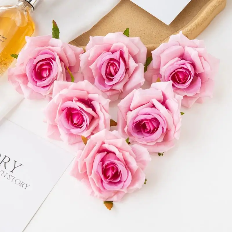 100PC 10CM Wholesale Artificial Flowers for Scrapbook Christmas Home Decor Wedding Garden Rose Arch Fake Silk Head Candy Box image 3