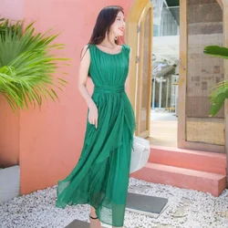 100% Silk Summer Dresses For Women 2024 New Korean Fashion High Quality Dress Elegant Casual Long Dress Vestido Feminino Lq209