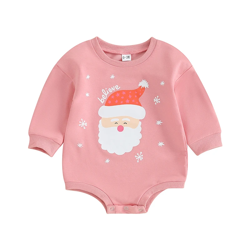 Molgkyo Baby Girl Boy Christmas Outfit Long Sleeve Letter Sweatshirt Romper Santa Bubble  Newborn Fall Winter Clothes