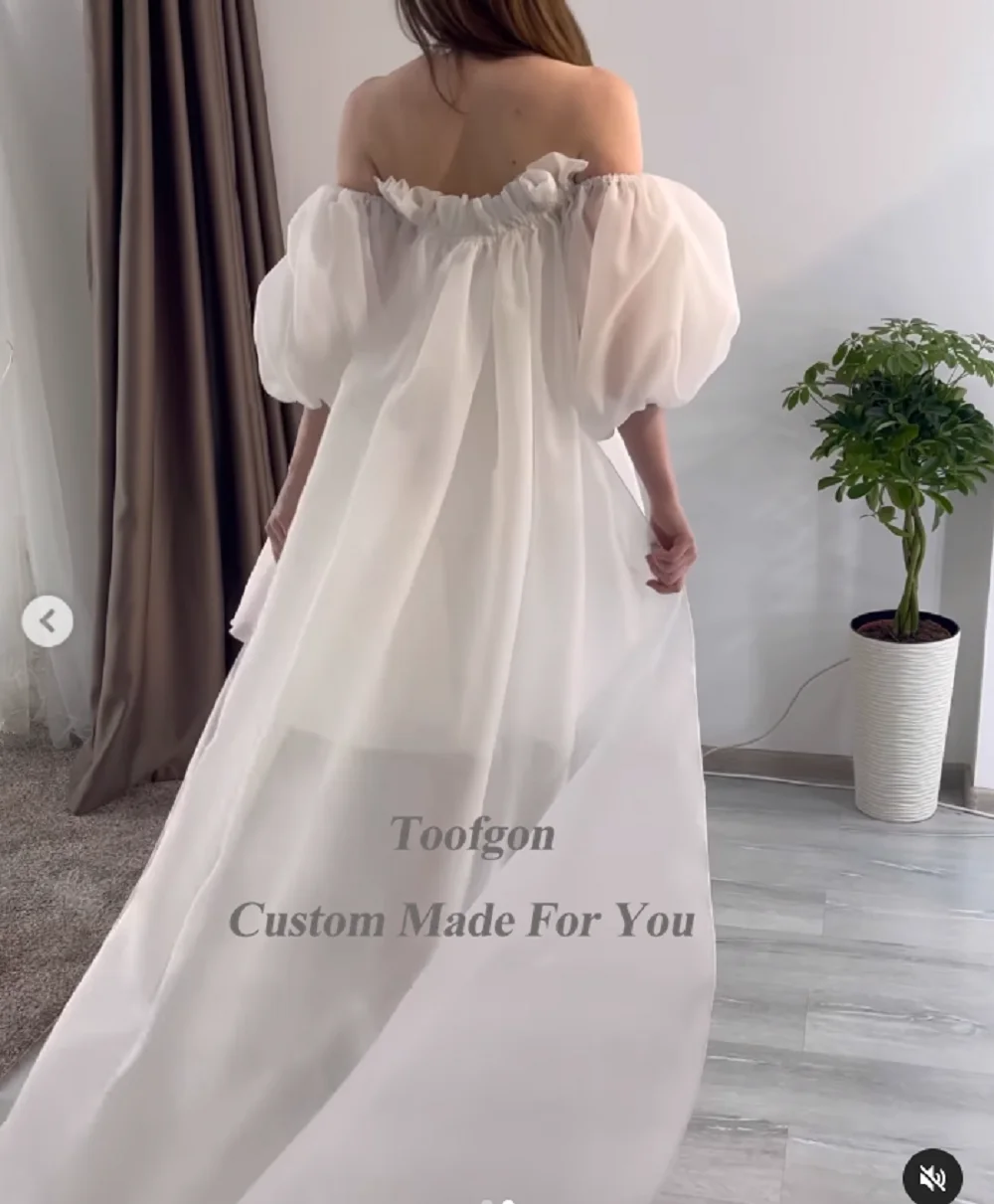 A Line Organza Wedding Dresses Short Sleeves V-Neck Bride Wedding Party Gowns Customized High Low Pleats Formal Bridal Gowns