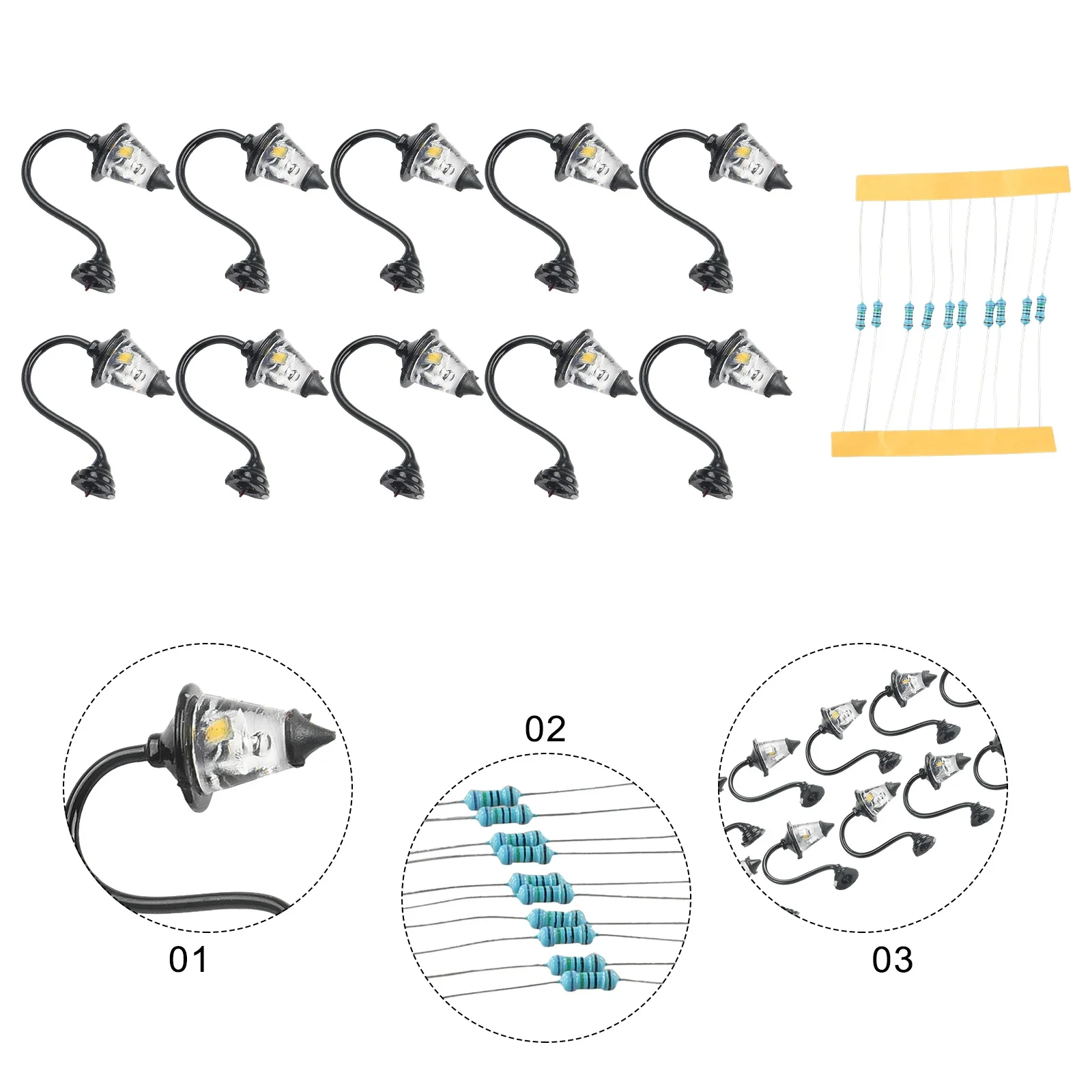 10pcs Wall Lamps LED Street Lamps 1:87 HO-Scale Houses Building Kit Garden Home Decoration DIY Crafts Miniatures Complete Lamp