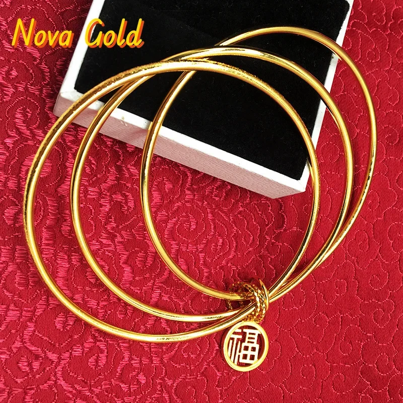 

NovaGlod Fashion new Sansheng Sanshi Xiaofu brand 24K real gold bracelet 999 jewelry three-ring closed solid bracelet