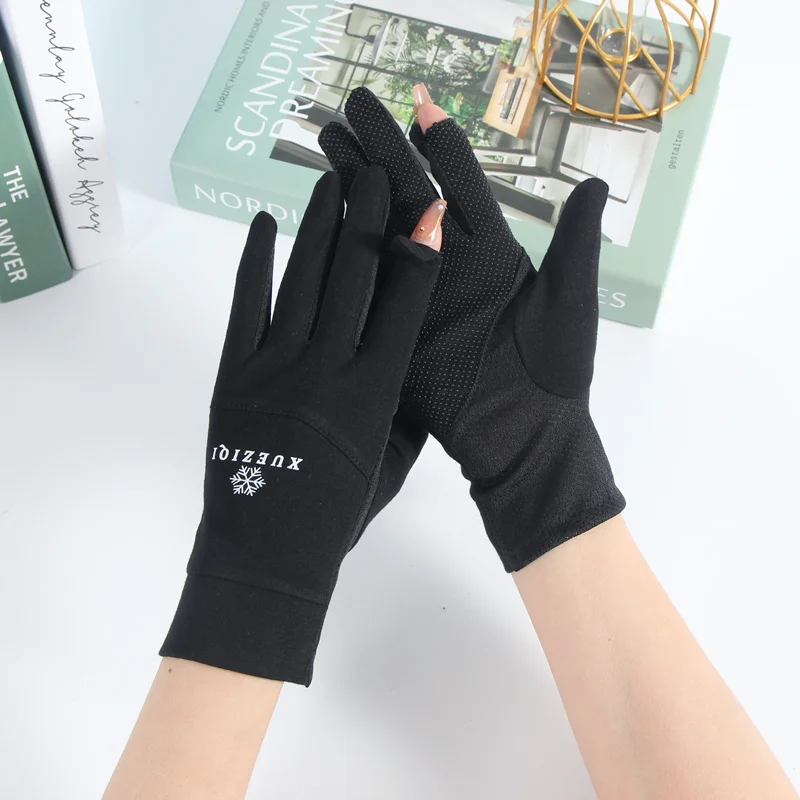 Guantes de protección solar para mujer, manoplas cortas finas de algodón, deportivas, antideslizantes, transpirables, para conducir, 2024