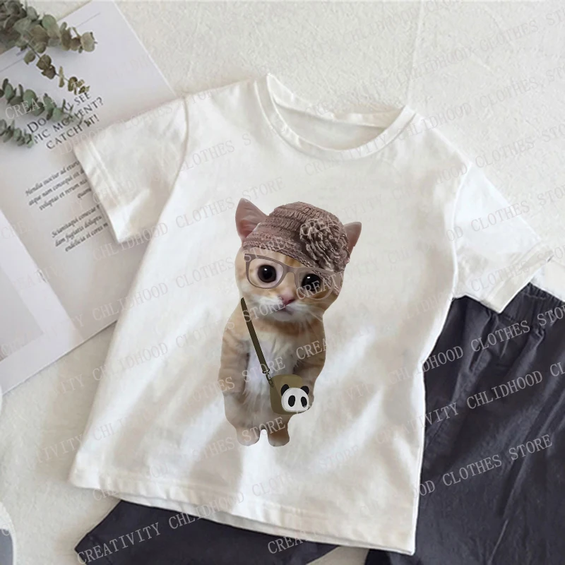 New Children T-shirt Funny Cat 3D Print Girl Boy Kids Kawaii Short Sleeve Tee Shirt Sweetshirts Fashion Casual Clothes Tops