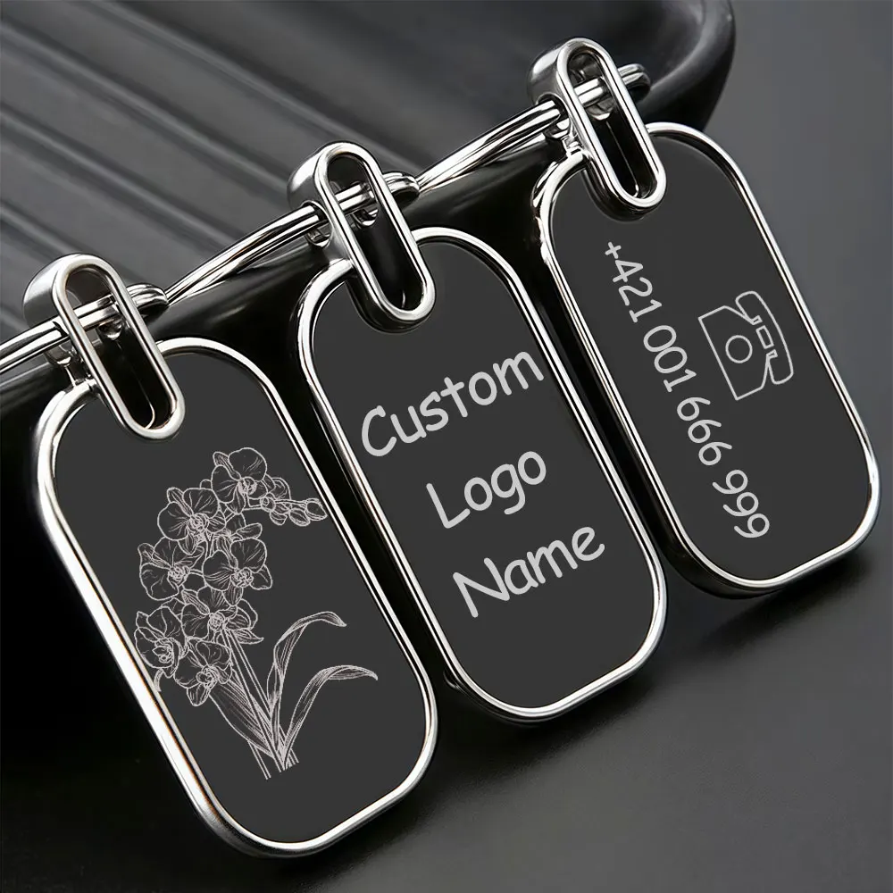 

10pcs Custom Logo Name Keychain Metal Black Personalized Keyring Plate Laser Marking Engraving Stainless Key Chain Ring Gift