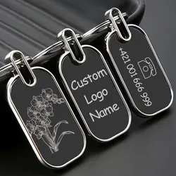 10pcs Custom Logo Name Keychain Metal Black Personalized Keyring Plate Laser Marking Engraving Stainless Key Chain Ring Gift