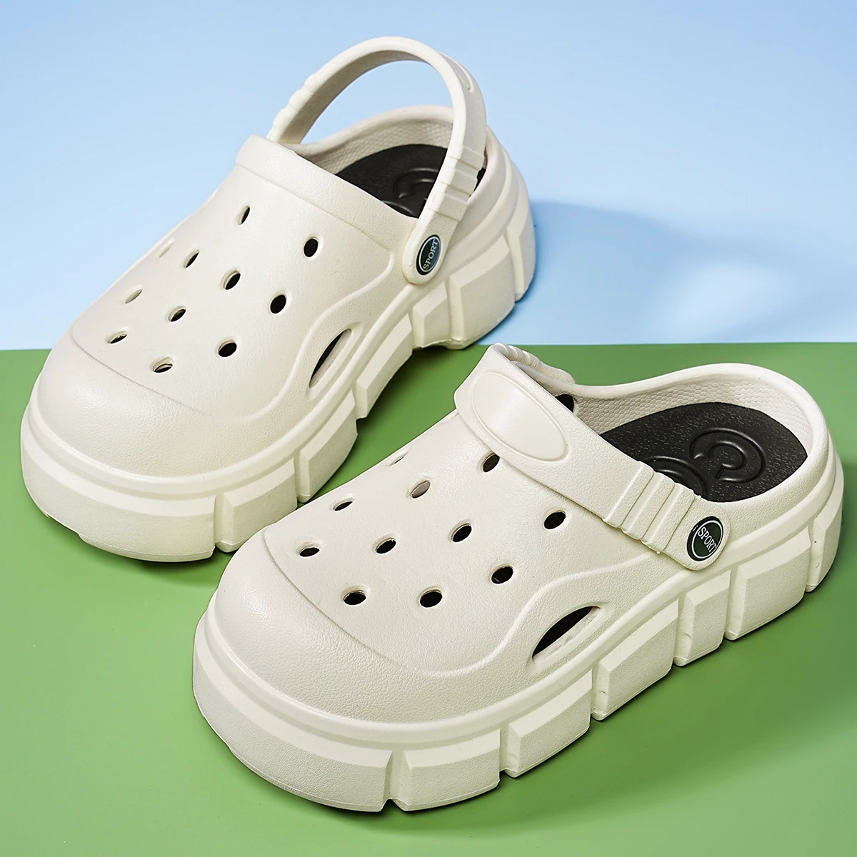 Breathable EVA Garden Clogs - Casual Solid White with Thick Sole, Adjustable Strap, Summer-Ready & Easy to Clean