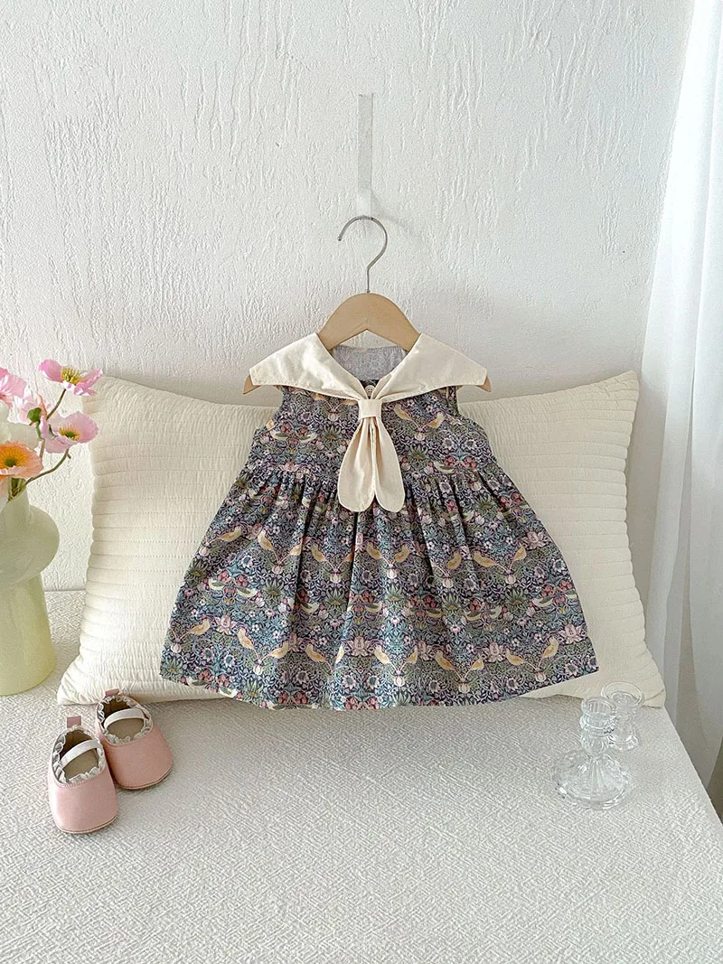 LILIGIRL Summer Baby Dress  Sweet Floral Kids Girls Cotton Sleeveless Dress Korean Thin Loose Children Clothes Outwear 9M-4T