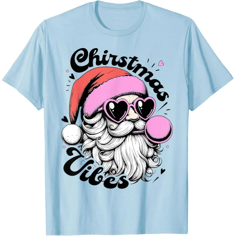 Camiseta vintage rosa Papai Noel vibrações de Natal soprando bolha Pjs