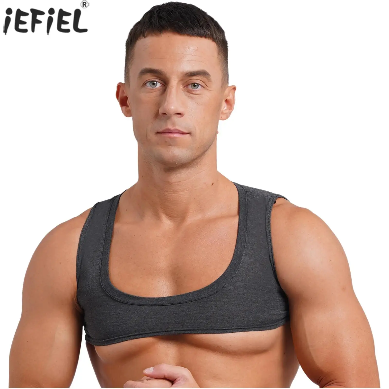 

Men's Tank Top Sexy Muscles Showing Off Crop Top Low Neck Sleeveless Solid Color Slim Fit Top Vest for Nightclub Bodybuilding