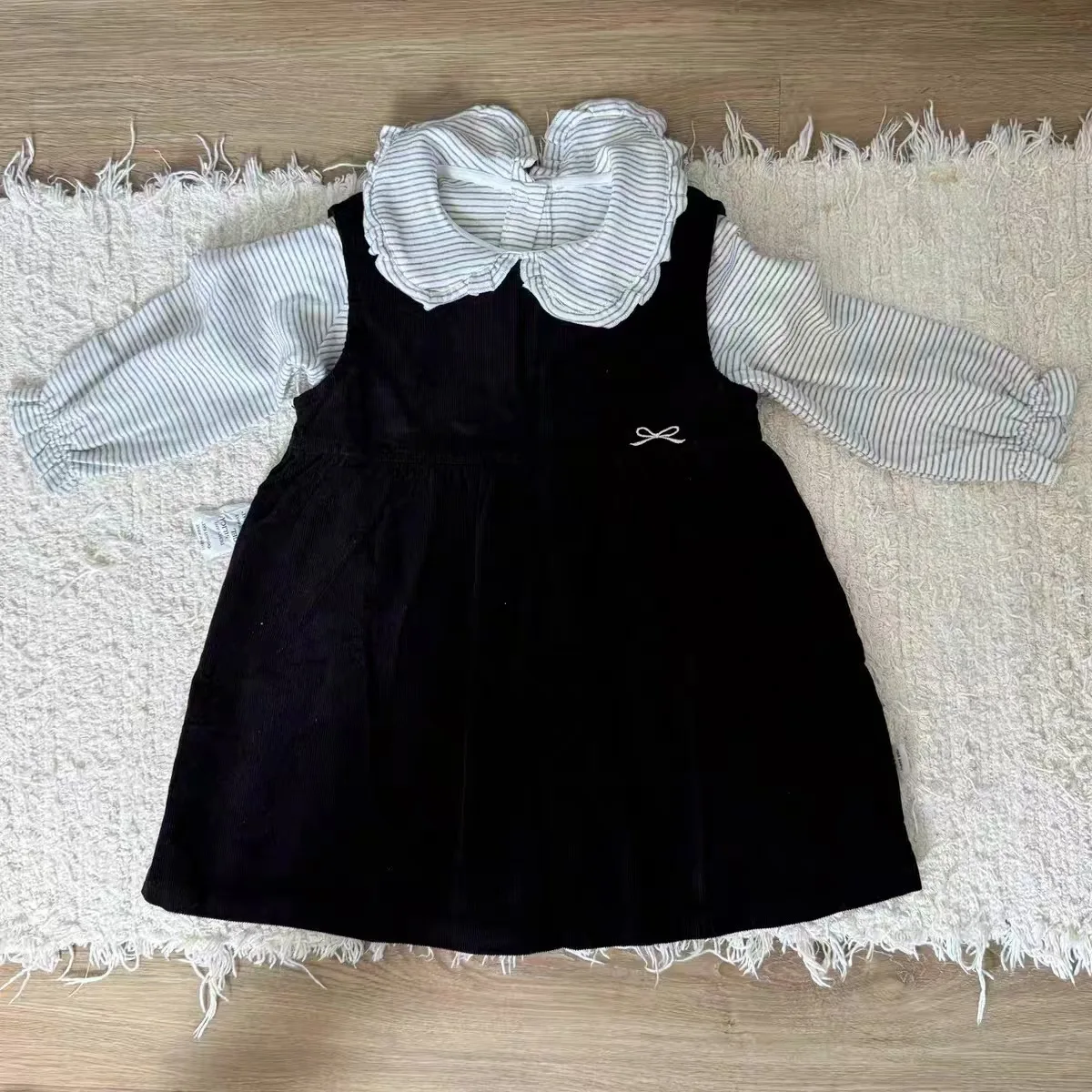 

Весенние и осенние платья для девочек, детская одежда, мода для малышей, рубашка в полоску с воротником для куклы, жилет, юбка