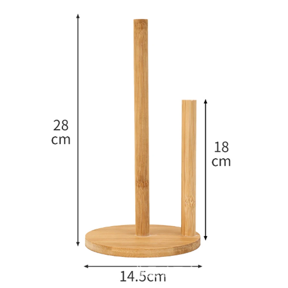 1PC Bambus Papier Handtuch Halter Küche Esszimmer Vertikale Holz Papier Rolle Organizer Frischhaltefolie Halter Faul Lappen Halter – Detail 4