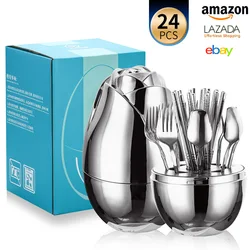 Stainless steel western tableware rose egg fork spoon chopsticks 24-piece set home hotel restaurant gift box set