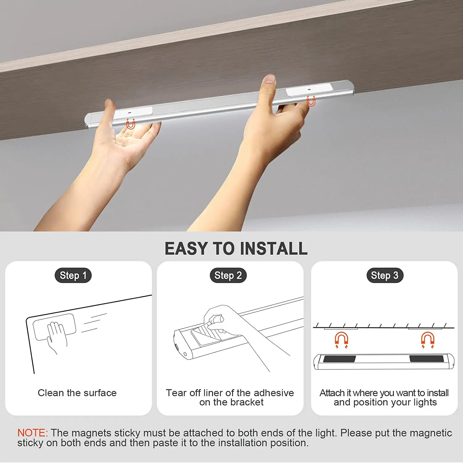 126LED Cabinet Light con sensore di movimento luce notturna a induzione USB ricaricabile dimmerabile per le scale della cucina dell'armadio della camera da letto