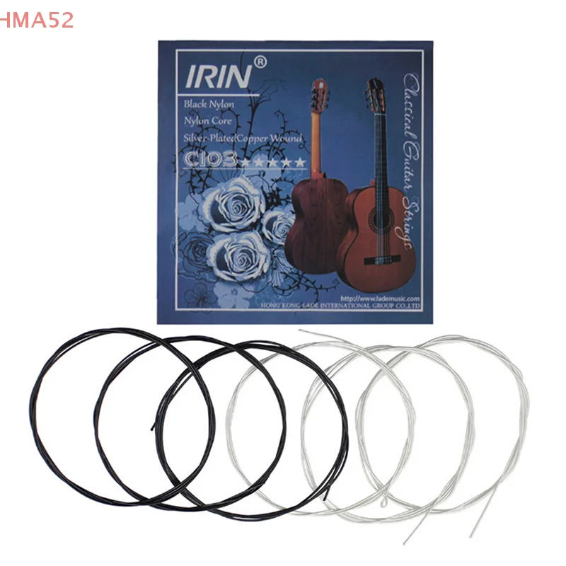 6Pcs C103 Nylon Guitar Strings Replacement For Classical Guitar Black White Silver-plated Copper Wound Guitar Strings