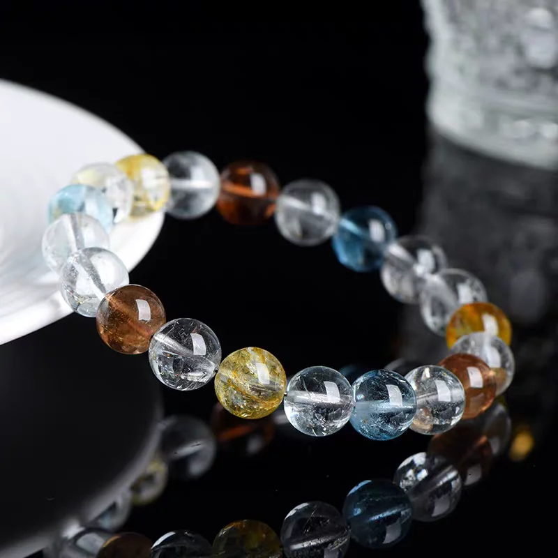 Natural Colorful Topaz Bracelet Clear Beads Women Men White Yellow Blue Topaz Bracelet Jewelry 9mm 10mm 11mm 12mm AAAAAA