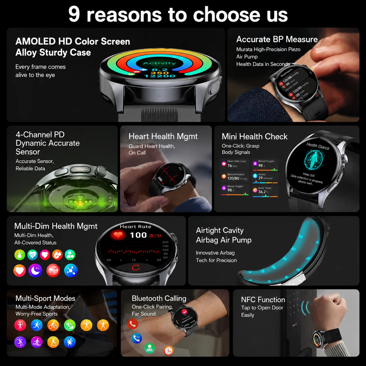 2026 New Accurate Blood Pressure Measurement Air pump airbag Smart Watch ECG+PPG Body analysis Uric acid Health NFC Smartwatch
