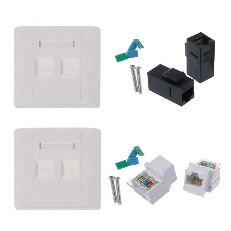 N7MC Socket Wall Plate 2Ports Cat6 RJ45 Female to Female Connector