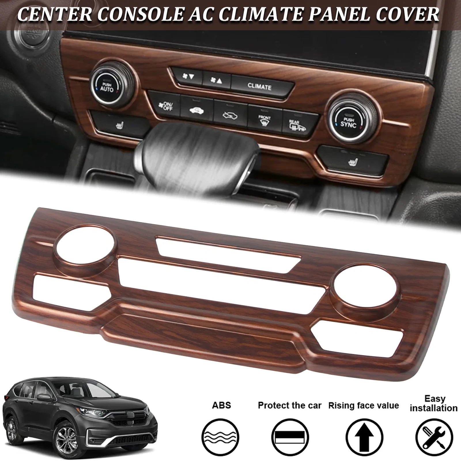 Peach Wood Grain Interior Center Console AC Climate Control CD Panel Frame Cover Trims For Honda CRV EX EX-L Touring 2017-2022