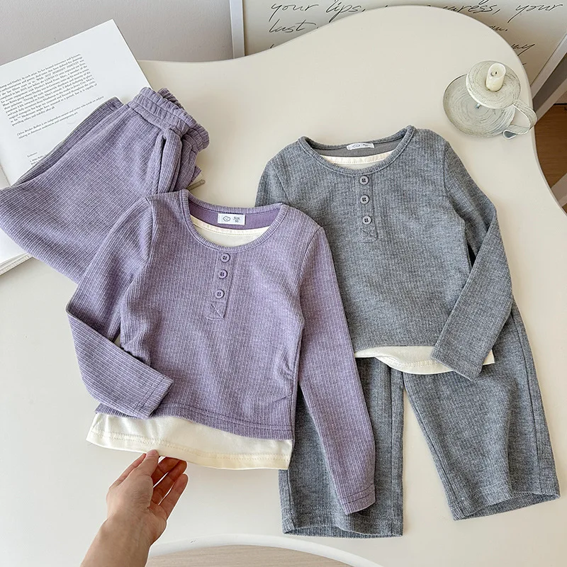 2-10T Toddler Kid Baby Girl Autumn Winter 2pcs Clothes Set Long Sleeve Loose Top Tshirt Pant Suit Loose Two Piece Set Outfit