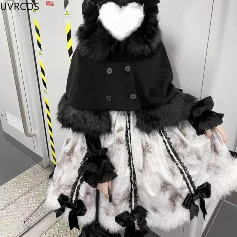 Setelan jas 3 potong untuk wanita, gaun Natal Lolita 3 potong, gaun Mini motif pita lucu, setelan jas manis Y2k gaya Korea musim gugur dan musim dingin