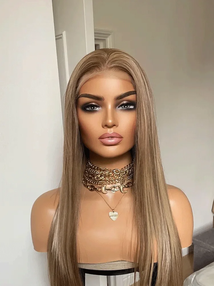 Synthetic Wig Dark Blonde Lace Wig With 13x4 Soft Lace Long Straight Hair Wig With Free Part Use Pre plucked Realistic