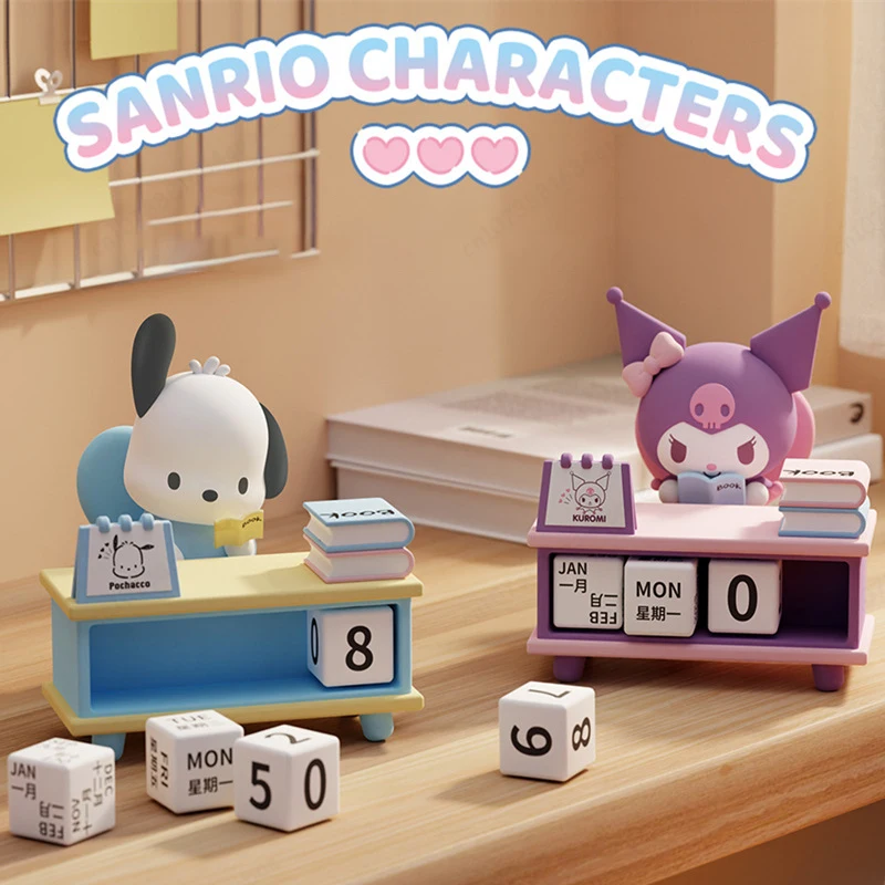 

MINISO Sanrio Kuromi Pochacco Figure Desk Calendar Decoration Kawaii Anime Figures Model Toys Desktop Ornaments Kids Gifts