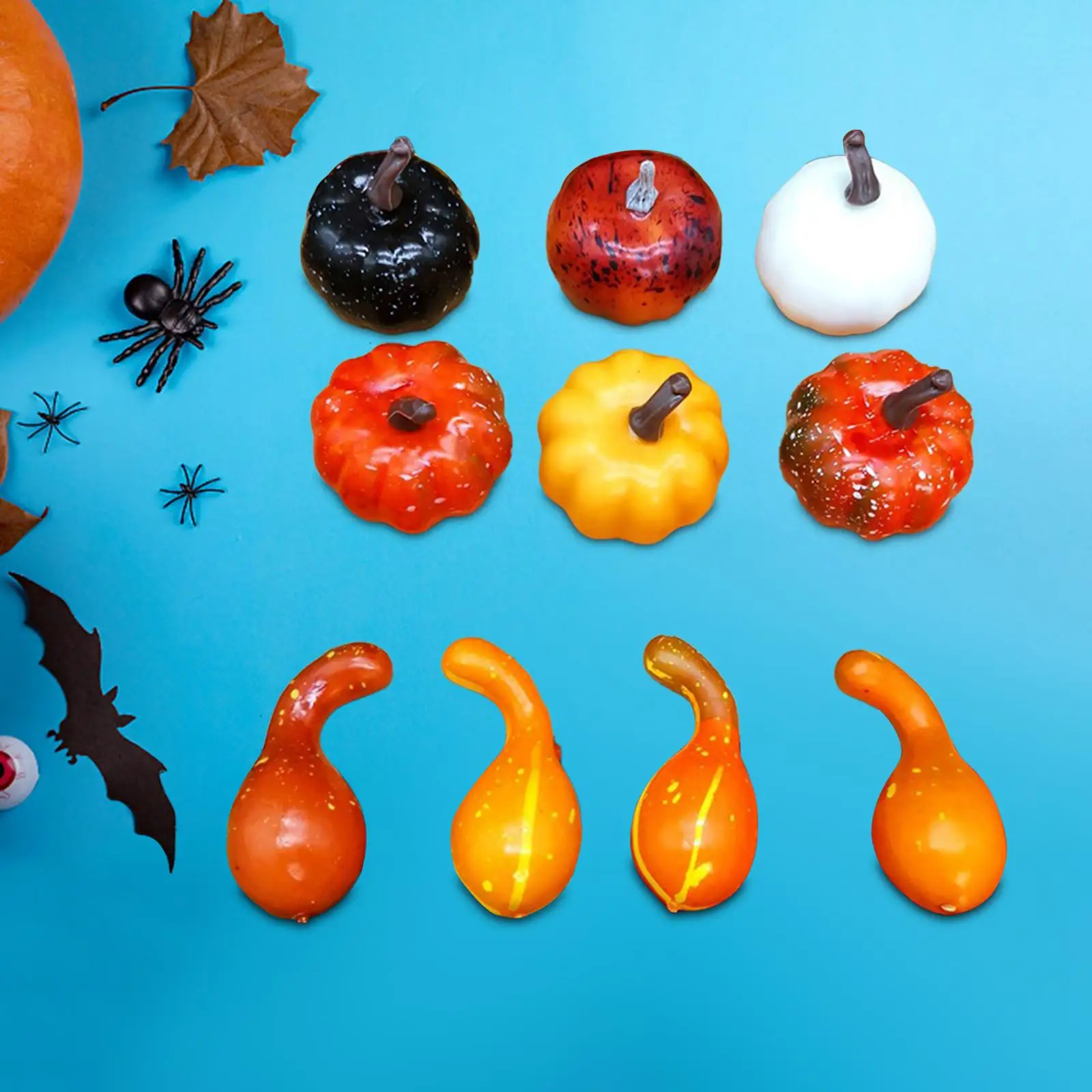10Pcs Fake Pumpkins Model Mini Rustic Children's Education Tool Fake Foam Pumpkins for Halloween Kitchen Thanksgiving Fall - view 5