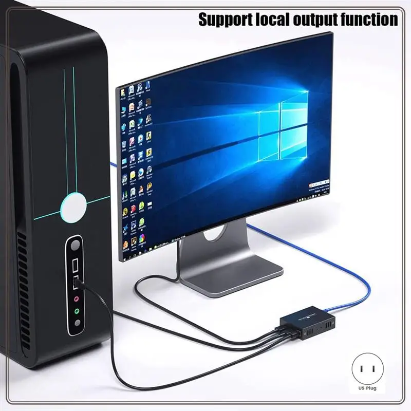 Reliable--Compatible USB KVM Ethernet Extender Transmitter Receiver US Plug Iron Long Range -Compatible Extender 1Set,HD