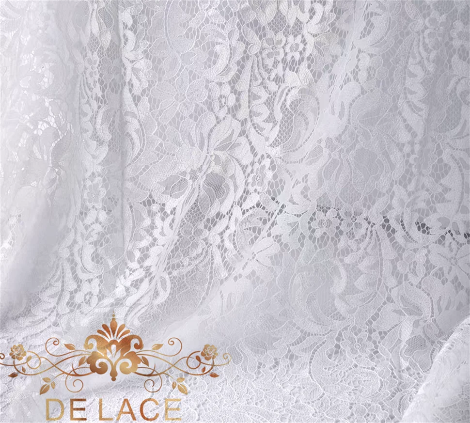 Tissu en dentelle brodée florale Simple et élégante, maille douce, cils, robe de mariée en dentelle