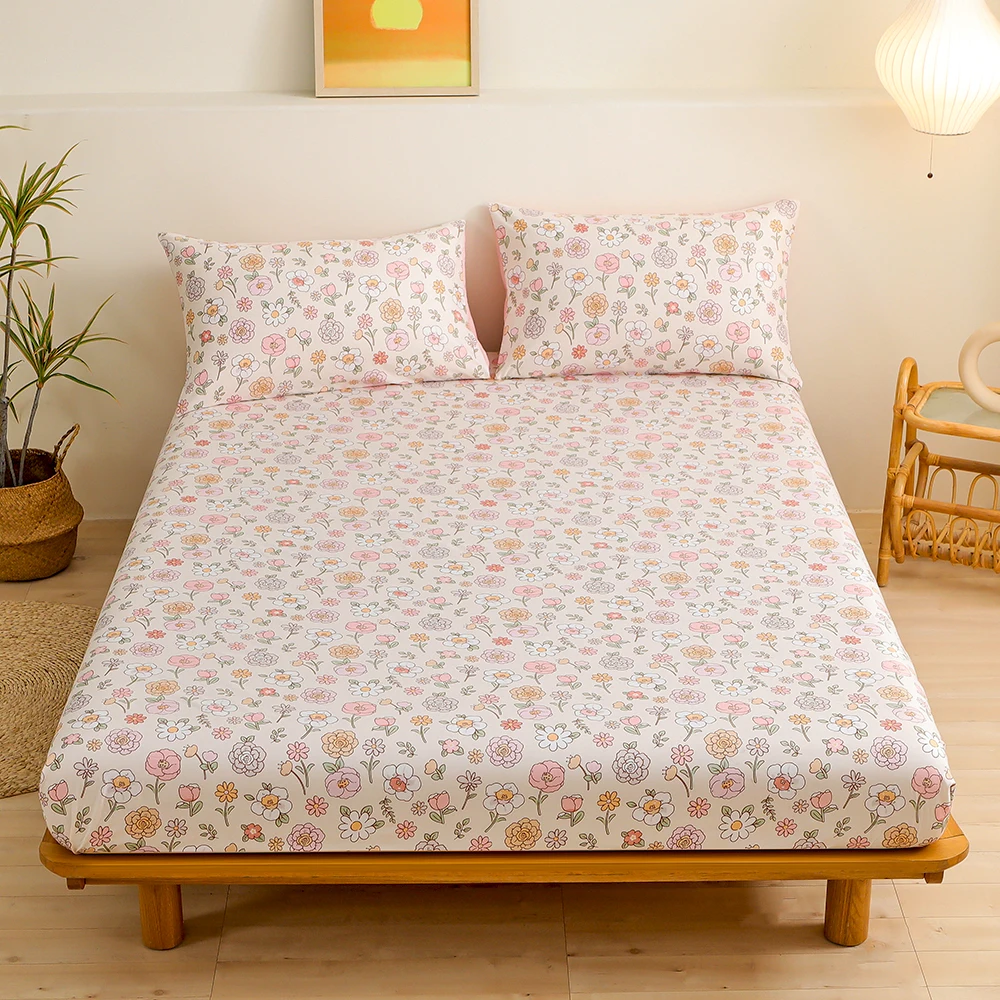 

Autumn Spring Pink Flower Bed Fitted Sheet Bedsheet Sabanas Elastic Mattress Cover Microfiber,double full single size